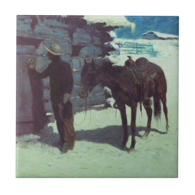 Azulejo Nieve de invierno de caballos y bovinas (Frente)