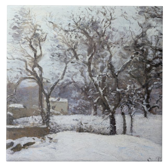 Azulejo Nieve en Louveciennes (1870) por Camille Pissarro (Frente)