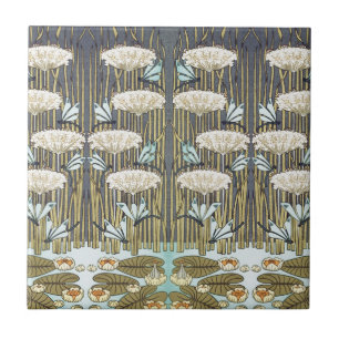 Azulejo Nieves en el agua, libélulas, Art Nouveau en el pa