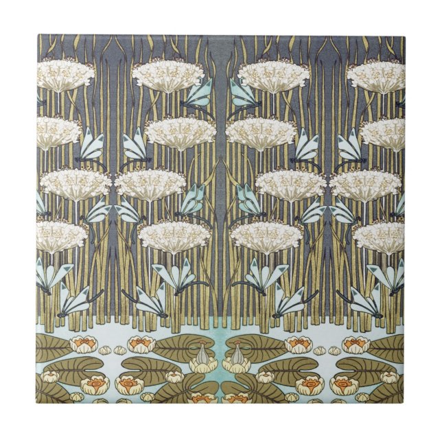 Azulejo Nieves en el agua, libélulas, Art Nouveau en el pa (Frente)