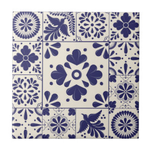 Azulejo Nile Blue Talavera Floral Tradicional Mexicana