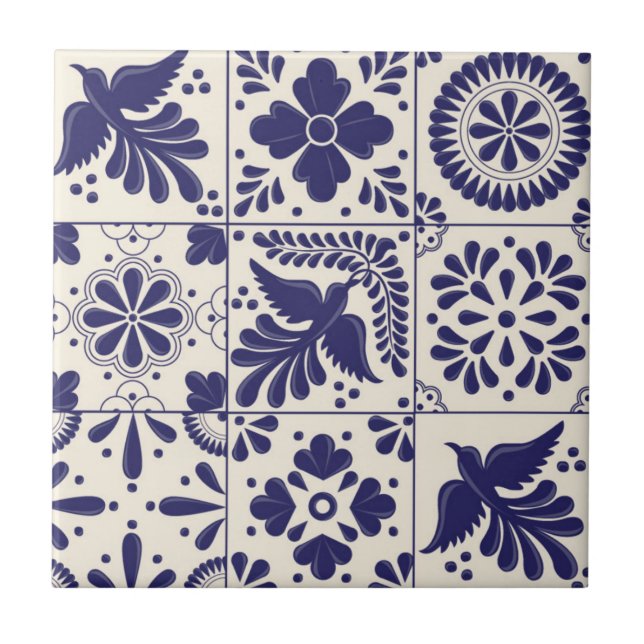 Azulejo Nilo Azul Decorativo Mexicano Tradicional Talavera (Frente)