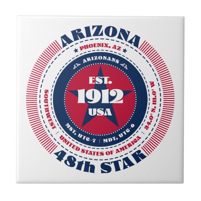 Azulejo Nilo cerámico rojo, blanco y azul de Arizona (Frente)