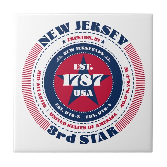 Azulejo Nilo cerámico rojo, blanco y azul de Nueva Jersey (Frente)
