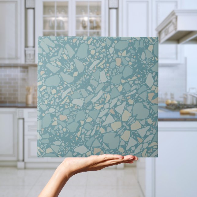 Azulejo Nilo de efecto azul terrazo Verde azulado moderno (modern light blue terrazzo tile)
