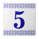 Azulejo Nilo número victoriano<br><div class="desc">Nilo número victoriano - azul sobre blanco con el borde de una impresora</div>