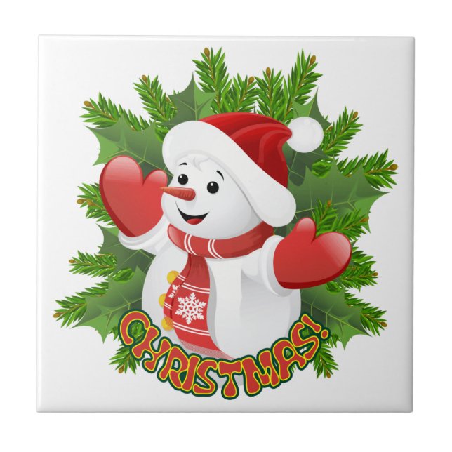 Azulejo Niña con ornamento de copos de nieve de cristal (Frente)