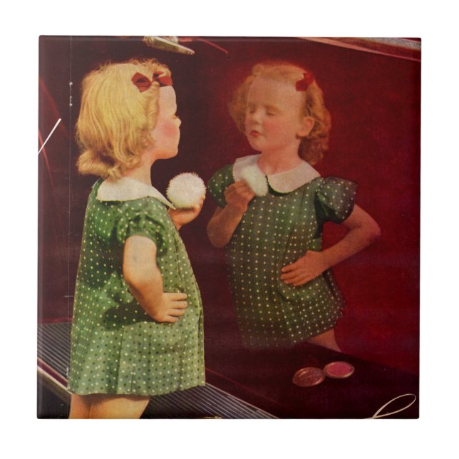 Azulejo Niña de los años 30 mirando al espejo (Frente)