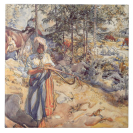 Azulejo Niña en la pradera (niño con animales de granja)