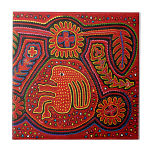 Azulejo Niña india Kuna en bicicleta