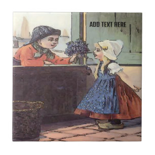 Azulejo Niñas holandesas Flores Tile, aspecto holandés, pe