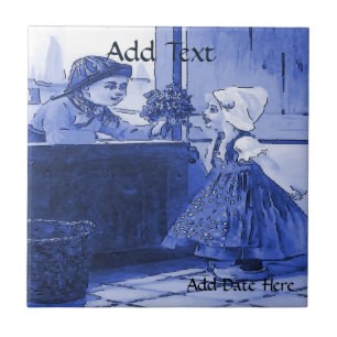 Azulejo Niñas holandesas Flores Tile, aspecto holandés, pe