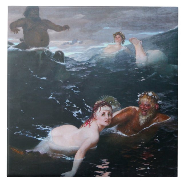 Azulejo Ninfas y sastres jugando en las olas (Frente)