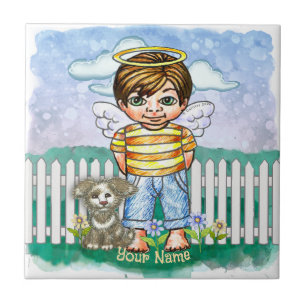Azulejo Niño Ángel y Perro 