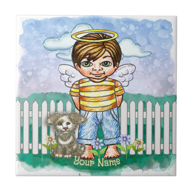 Azulejo Niño Ángel y Perro  (Frente)