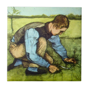 Azulejo Niño cortando hierba con hoz de Vincent van Gogh