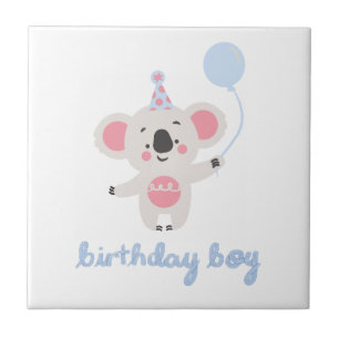 Azulejo Niño De Cumpleaños Teddy Oso Con Un Globo