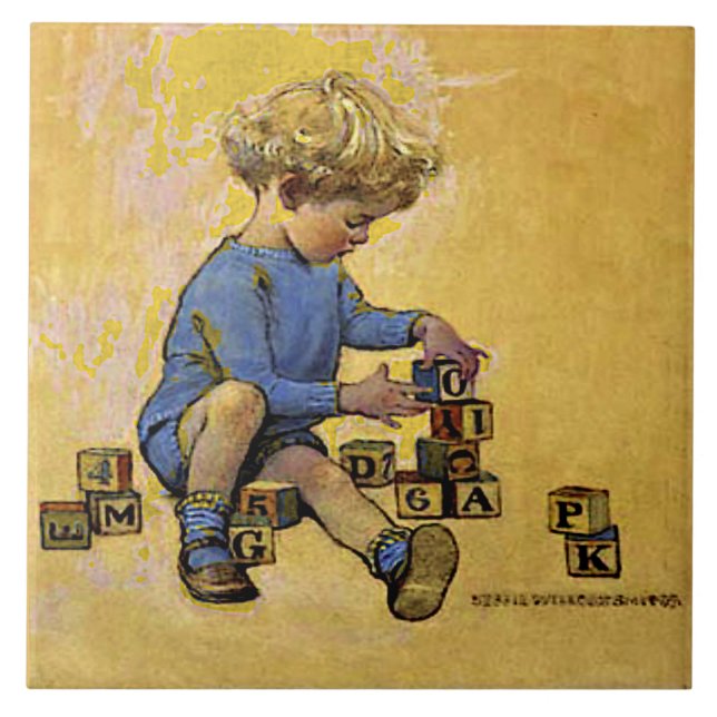 Azulejo Niño Jugando Bloques Jessie Wilcox Smith Ceramic (Frente)