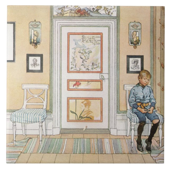 Azulejo Niño sentado en la esquina (por Carl Larsson) (Frente)