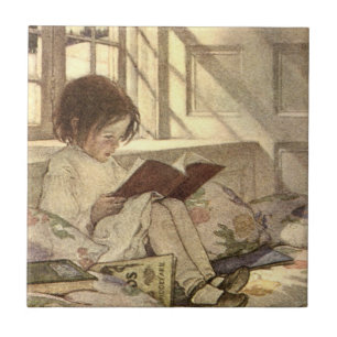 Azulejo Niño ventilado leyendo un libro, Jessie Willcox Sm