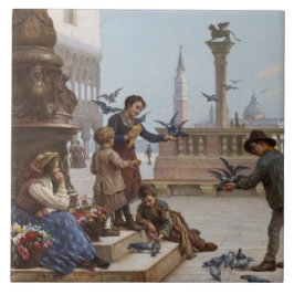 Azulejo Niños alimentando palomas en Venecia (por Paoletti