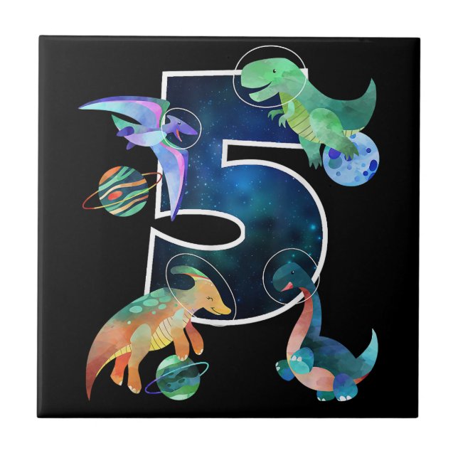 Azulejo Niños Astronautas del espacio exterior Dinosaurios (Frente)