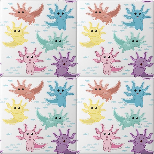Azulejo Niños Axolotl Cute Salamander Niños Dormitorio (Axolotl Kids Cute Salamander Kids Bedroom Nursery Ceramic Tile)