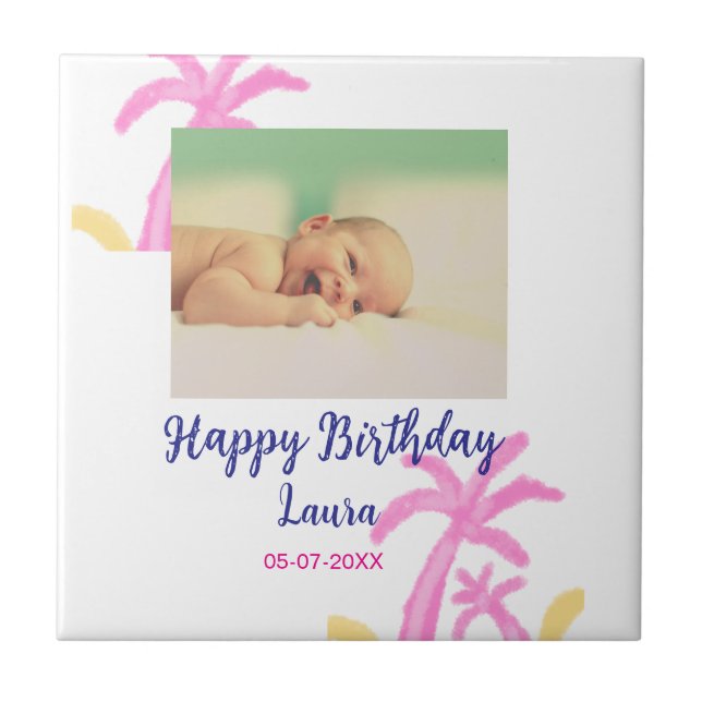 Azulejo Niños bebé primer cumpleaños añadir fecha añadir f (Frente)