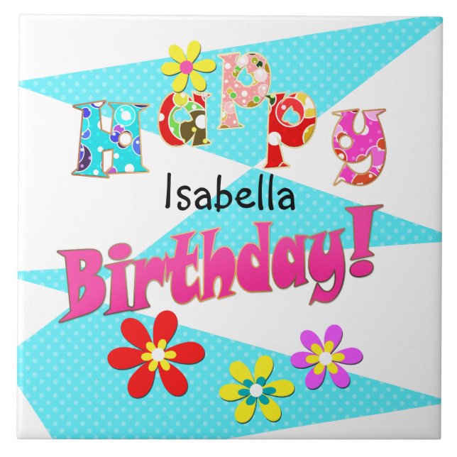 Azulejo Niños color azul claro rosa blanco y personalizado (Frente)