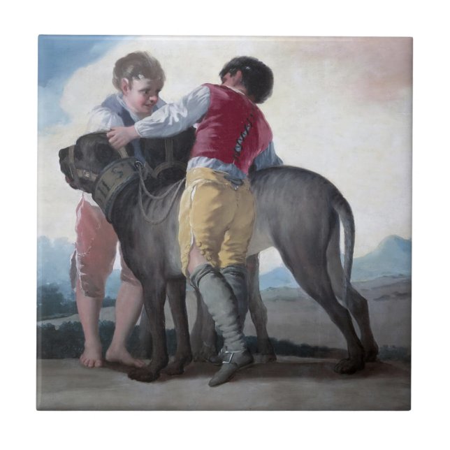 Azulejo Niños con un perro escarlata (por Francisco Goya) (Frente)
