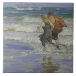 Azulejo Niños en la playa (por Edward Henry Potthast)