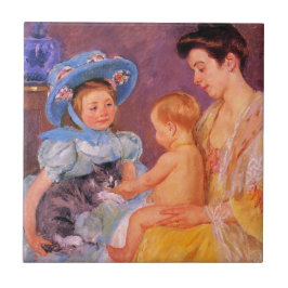 Azulejo Niños jugando con un gatito lindo (Mary Cassatt)