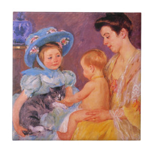 Azulejo Niños jugando con un gatito lindo (Mary Cassatt)