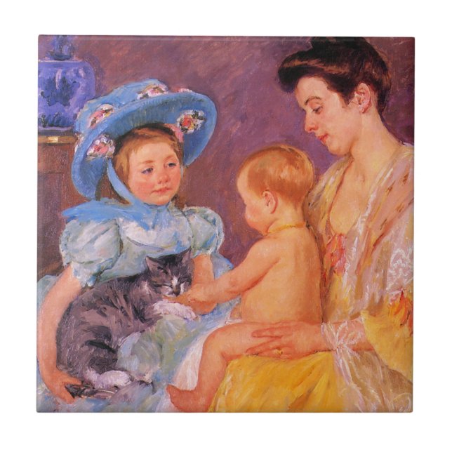 Azulejo Niños jugando con un gatito lindo (Mary Cassatt) (Frente)