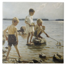 Niños jugando en la costa (por Albert Edelfelt)