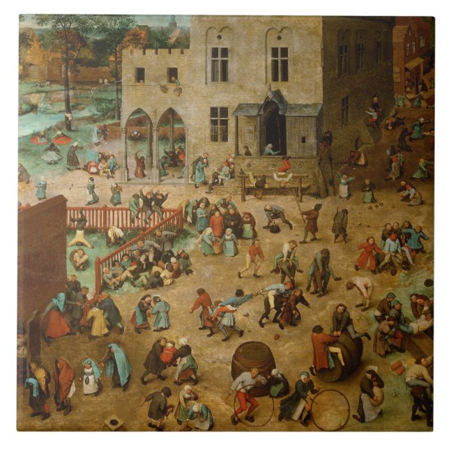 Azulejo Niños jugando juegos (Pieter Bruegel el mayor) (Frente)