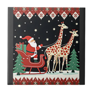 Azulejo Niños Niñas Santa Claus Montando Trineo de Jirafa