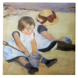 Azulejo Niños pequeños jugando en la playa (Mary Cassatt)