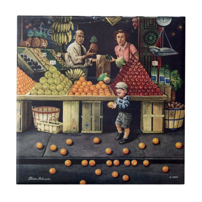 Azulejo Niños pequeños y Naranjas (Frente)