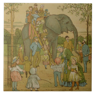 Azulejo Niños que montan en el elefante (litho)