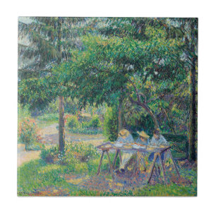 Azulejo Niños sentados en el jardín Camille Pissarro  