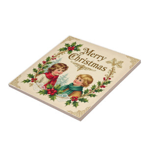 Azulejo Niños victorianos Feliz Navidad vintage