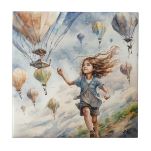 Azulejo niños volando cometas