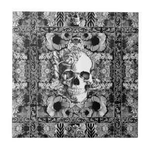 Azulejo No aquí, cráneo y modelo adornados de las amapol