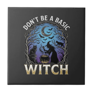Azulejo No Seas Bruja Básica Caldero de Halloween Gatos Ne