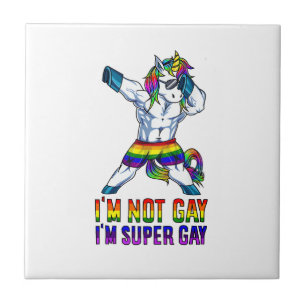 Azulejo No Soy Gay Soy Super Gay LGBT Culturismo Unicornio
