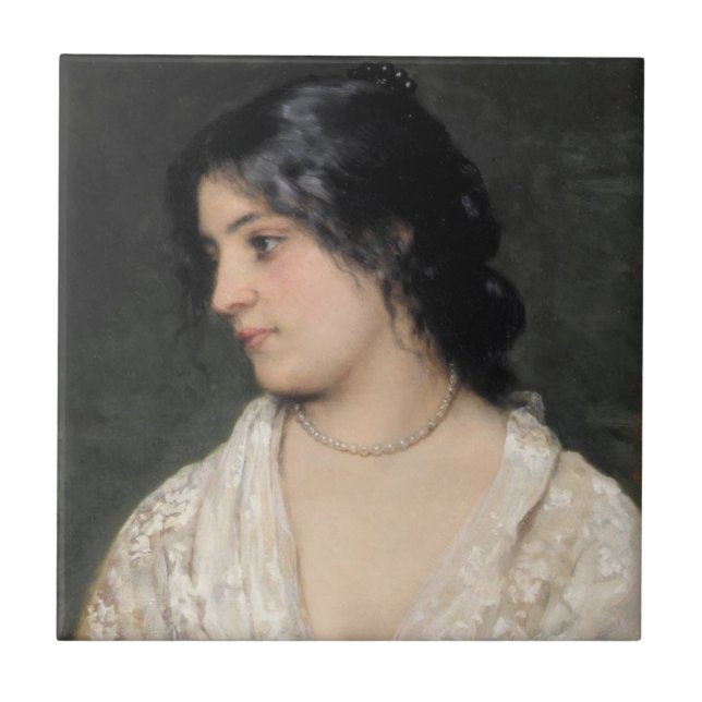 Azulejo Noble Lady con un collar de perla (Frente)