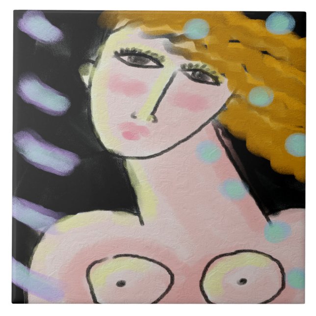 Azulejo Noche 2 Resumen retrato digital de una mujer (Frente)