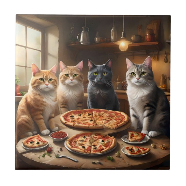 Azulejo Noche Cat Pizza, (Frente)