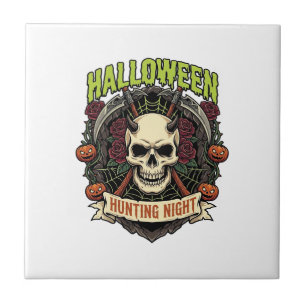 Azulejo Noche de caza de Halloween Cuernos Calavera Rosas